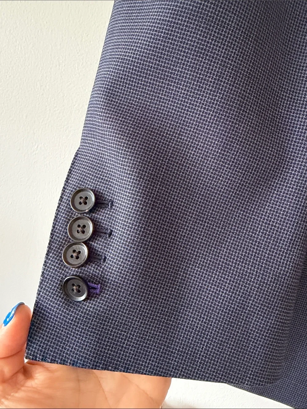 Alton Lane Men's 100% Wool 2-Piece Suit Blue Micro-Check 42R 38x29 W/Garment Bag